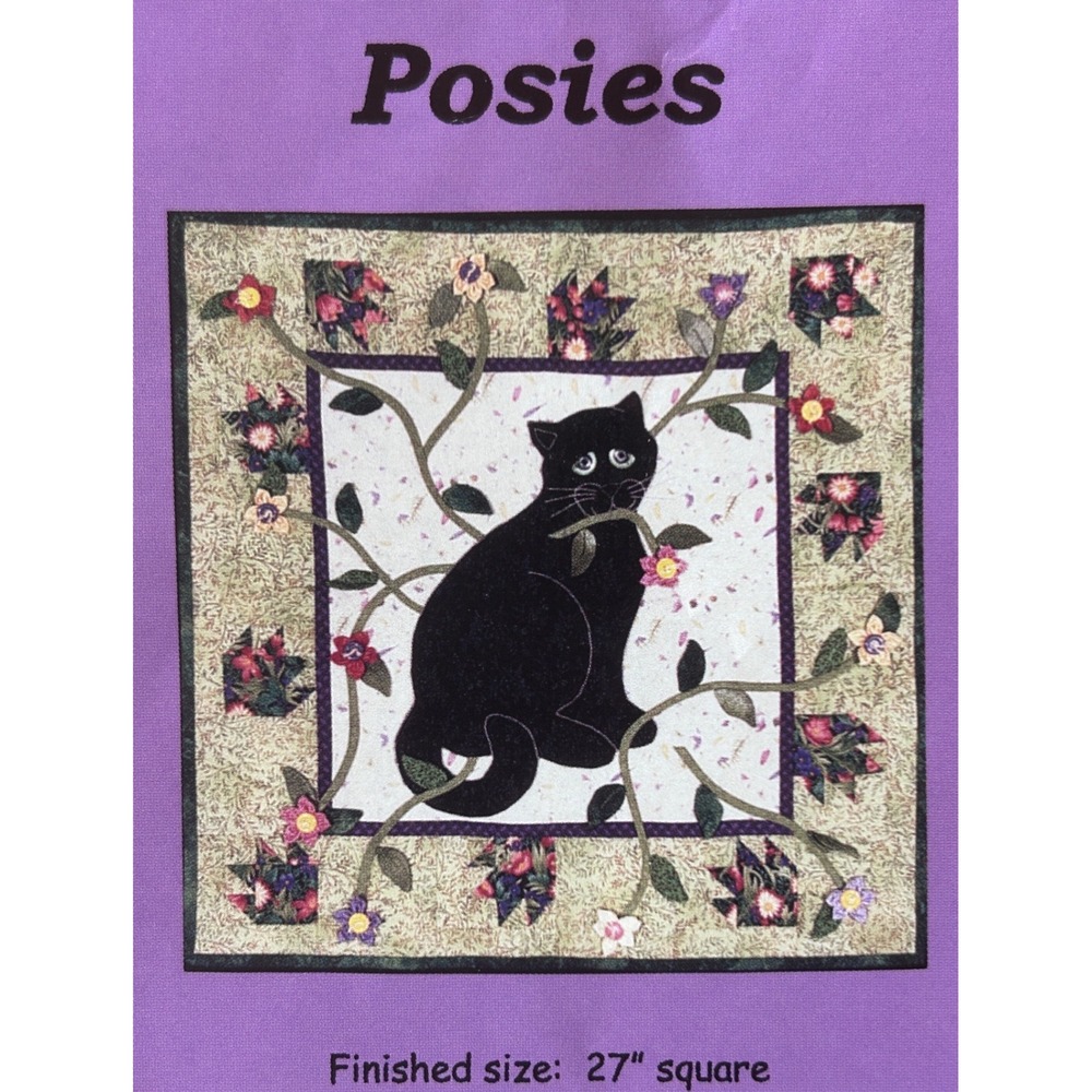Cottagecore Calico Cat Patterns Paws in the Posies Quilt Pattern Paper Black Cat